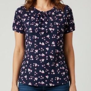 Lands End Nautical Sailboat Navy Short Sleeve Swim Top Rash Guard Size 14 NWOT